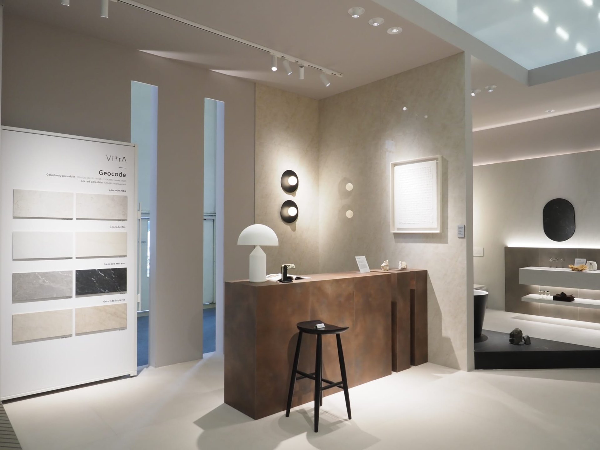 Geocode collection display on the VitrA Tiles stand: Reading the Language of Materials: VitrA Tiles Debuts "The Code" and New Design Codes at Cersaie