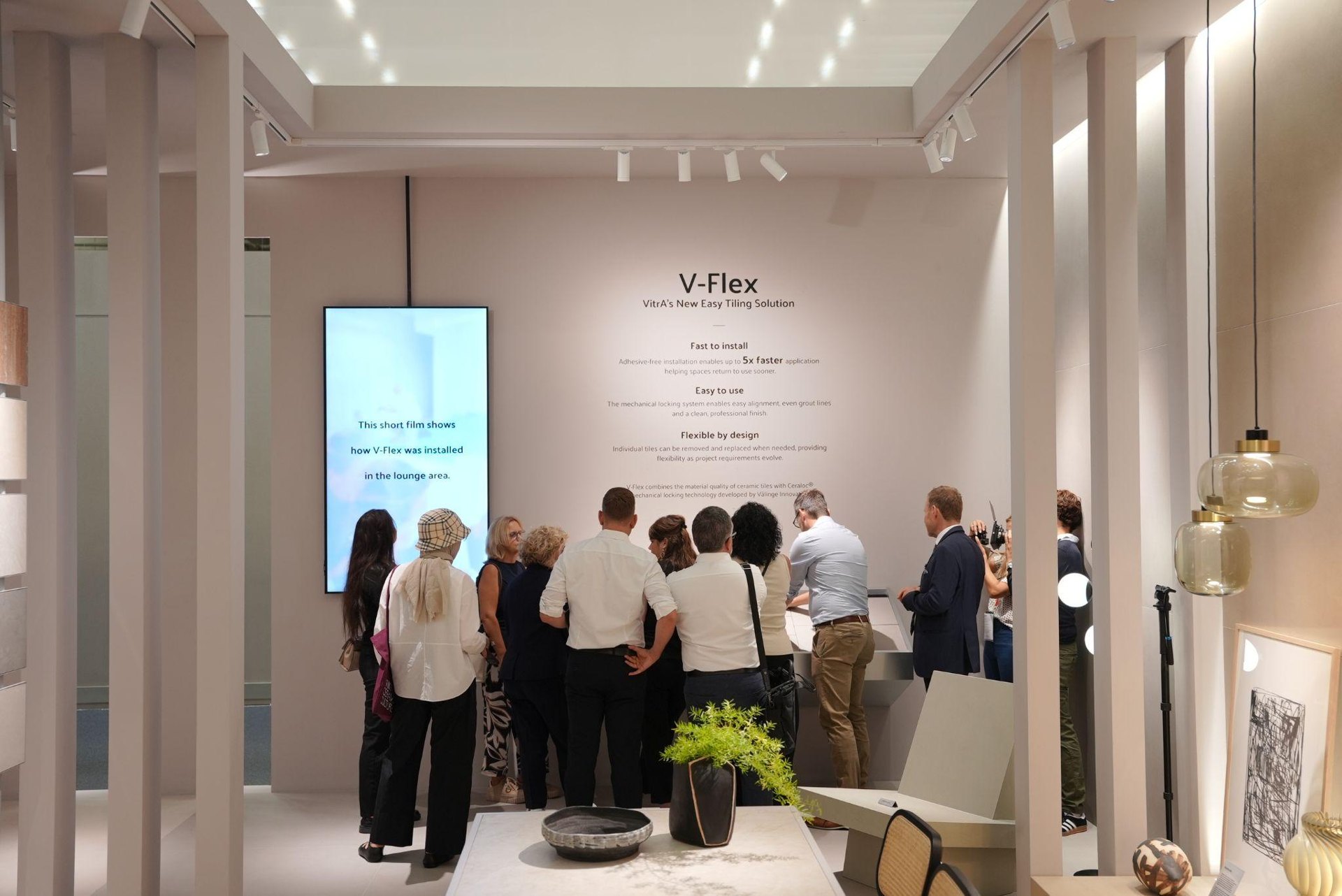 Visitors at the V-Flex installation display: Reading the Language of Materials: VitrA Tiles Debuts "The Code" and New Design Codes at Cersaie